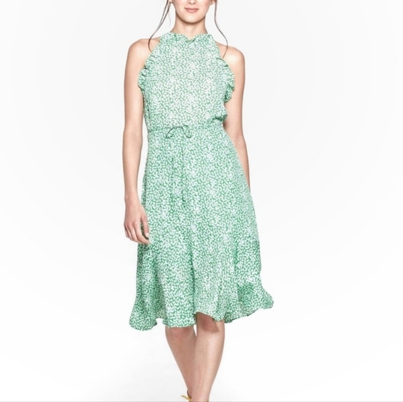 Who What Wear Sleeveless Green Floral Midi Halter Dress Green Leaf - Picture 1 of 9